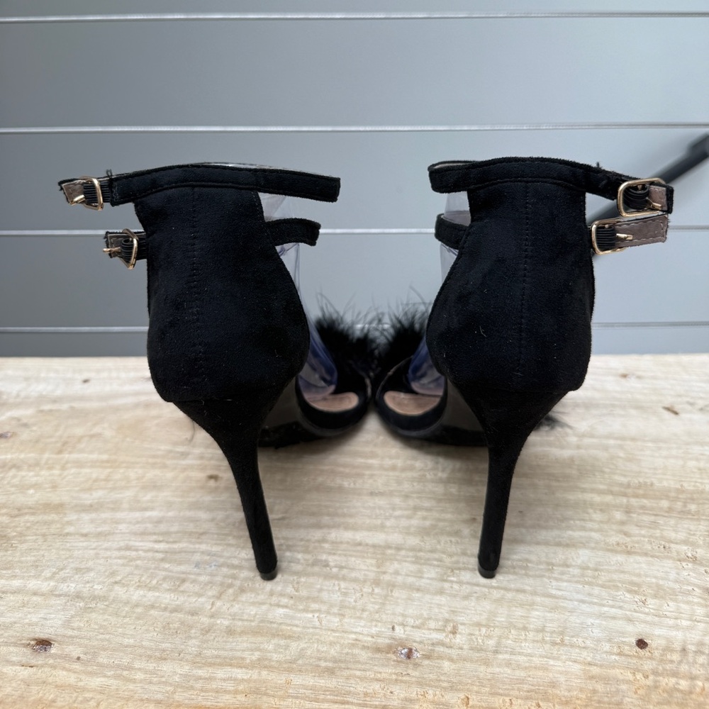 Mila Lady Eileen18 Feather Stiletto Heels Black Ankle Strap Sexy Party | Size 9 - Picture 10 of 10